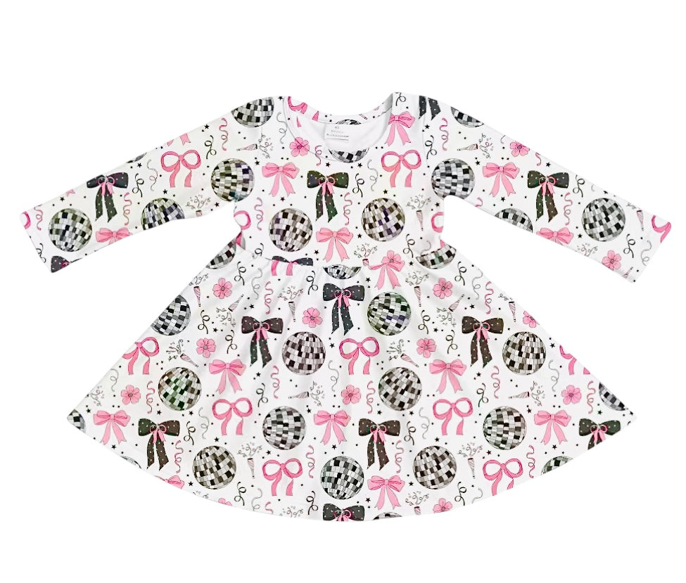 HCK EXCLUSIVE- NYE Bows Long Sleeve Dress 2XS(6/9M)