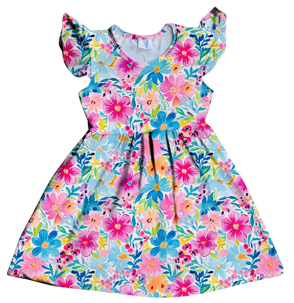 HCK EXCLUSIVE- Spring Floral Flutter Sleeve Dress 2XS- 6/9M HCK EXCLUSIVE- Spring Floral Flutter Sleeve Dress 2XS- 6/9M