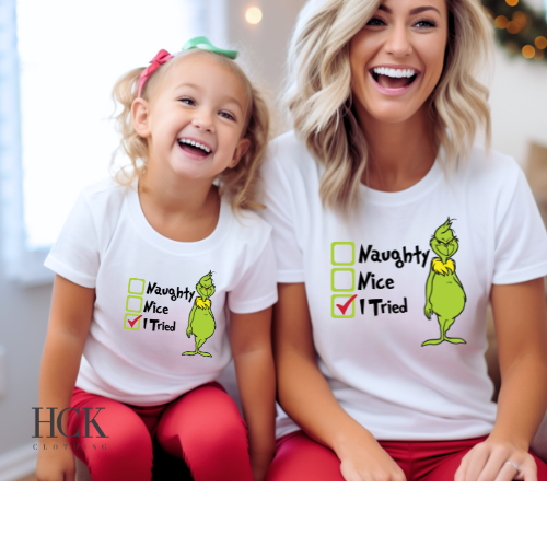 Unisex Family Naughty Nice I Tried Grinch T Shirt